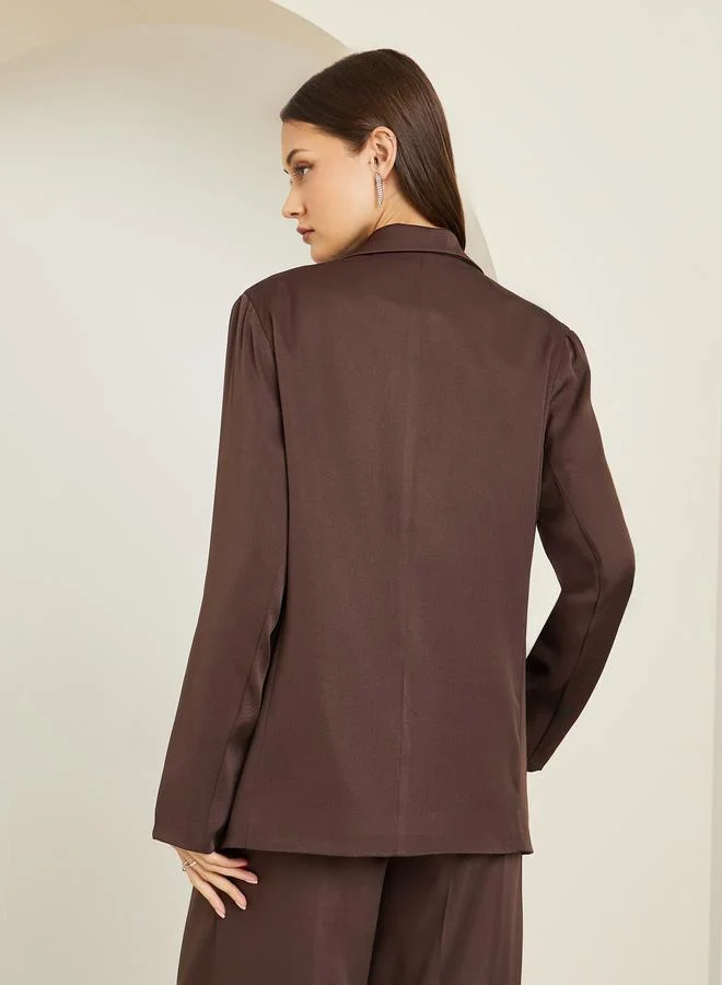 Styli  Women Brown Regular Fit Double-Breasted Blazer for Women | Best Price UAE